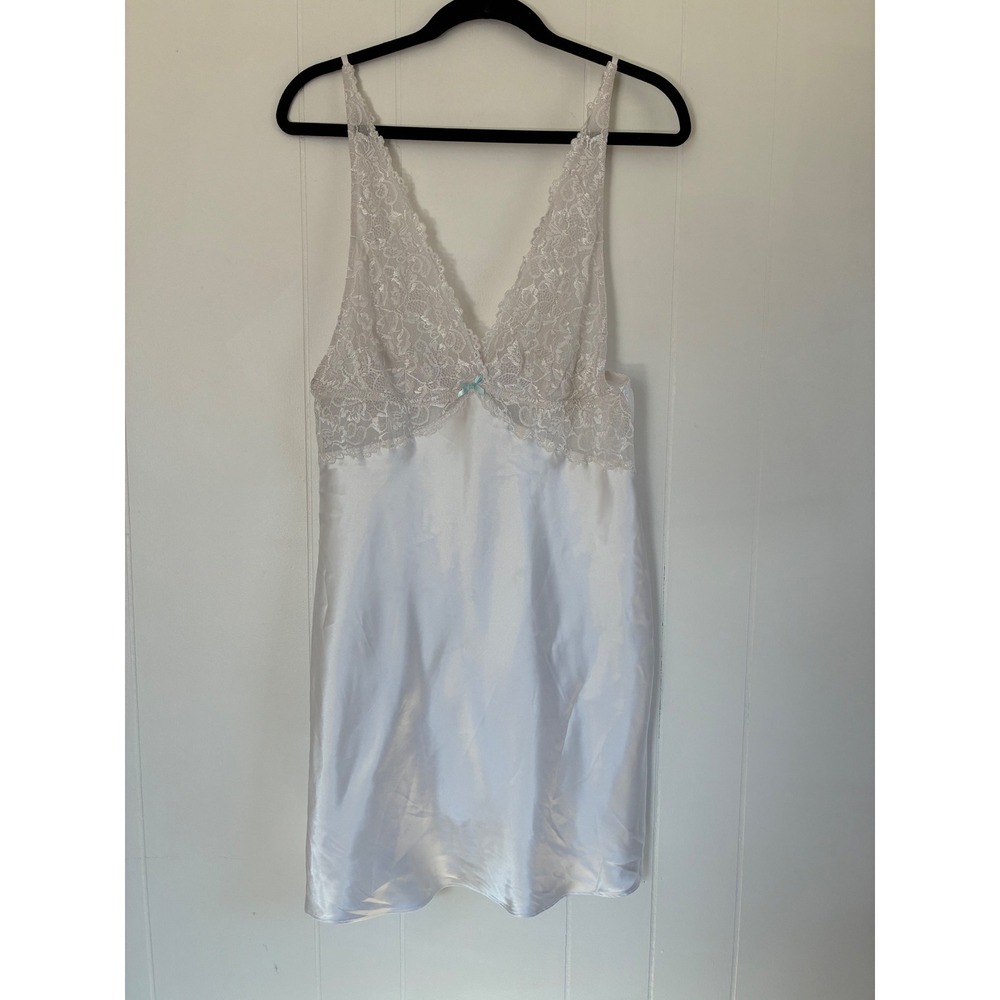 Gilligan &‎ O'Malley White Satin Lace Chemise Nightgown Mini Slip Dress Womens S